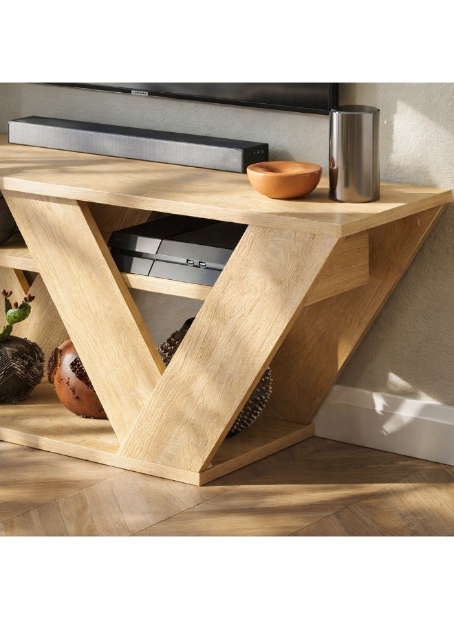Mourah Home Pipralla Modern Tv Stand Up To 50 Inches Tvs | Modern Tv Units For Living Room | 2Tier Shelf Wooden Storage Cabinet | 110X30X40 Cm (Oak)- 2 Years Warranty - Image 5