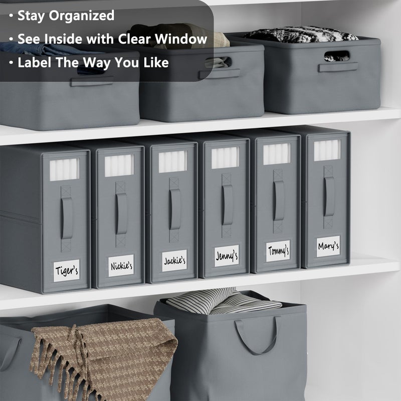 SUOCO SheetCube Bed Sheet Organizers and Storage 6 Pack, Foldable Linen Closet Organizer with Window and Label, Bedding Folder Storage Box Container for Blanket, Duvet Cover Set, Bed Sheet Set - Grey - Image 2