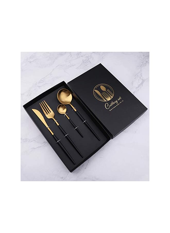 IAF 4 Pcs Stainless Steel Cutlery Set, Portuguese Flatware Set， Dinnerware Set Include Knife/Fork/Spoon/Teaspoon, used in family restaurant (black and gold) - Image 3
