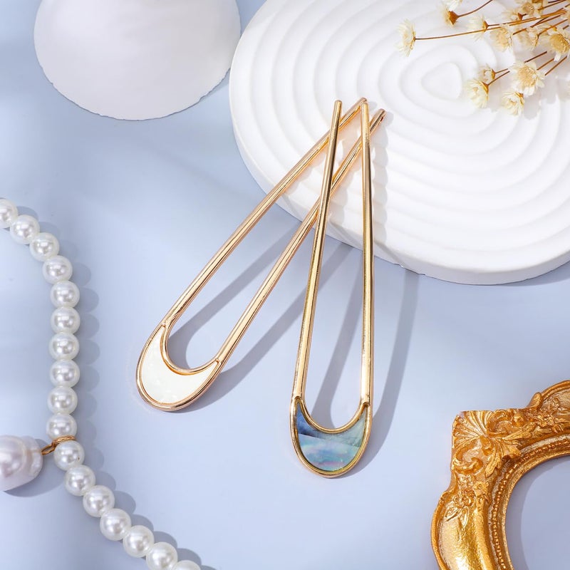 Lurrose 2pcs Hair Sticks Vintage Metal Hair Pins Moon Elegant Hair Chopsticks U Shaped Headdress Hair Styling Accessories for Woman Girls - Image 3