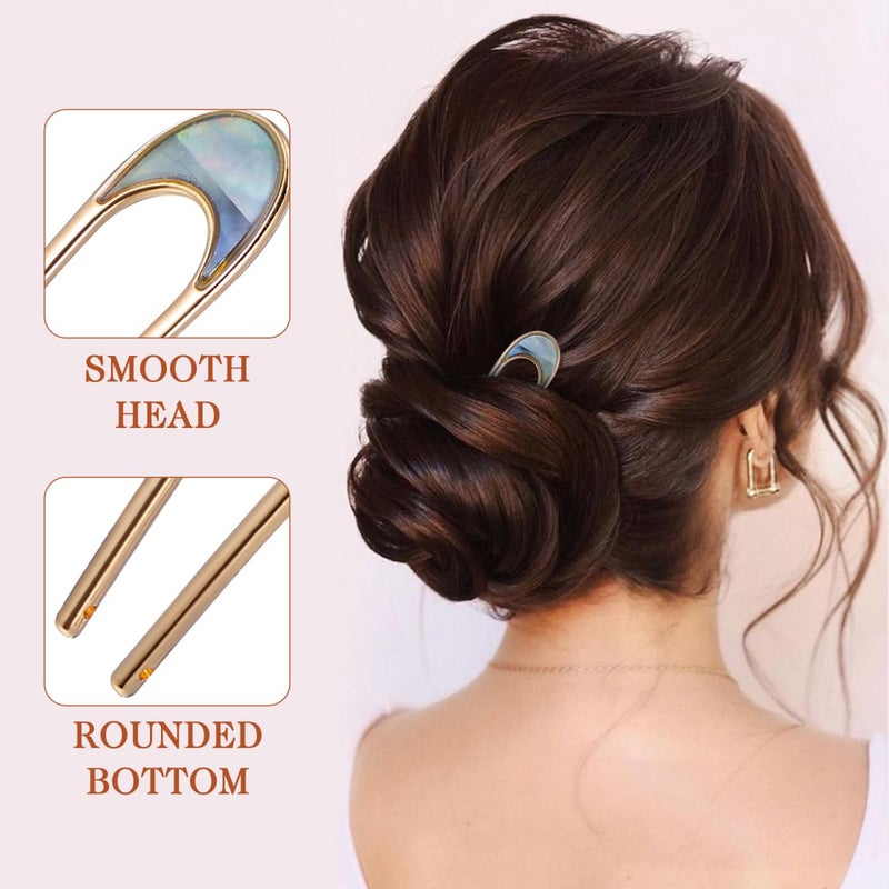 Lurrose 2pcs Hair Sticks Vintage Metal Hair Pins Moon Elegant Hair Chopsticks U Shaped Headdress Hair Styling Accessories for Woman Girls - Image 5