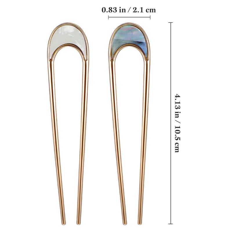 Lurrose 2pcs Hair Sticks Vintage Metal Hair Pins Moon Elegant Hair Chopsticks U Shaped Headdress Hair Styling Accessories for Woman Girls - Image 2