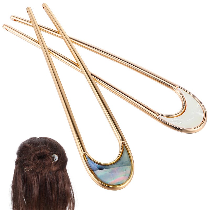 Lurrose 2pcs Hair Sticks Vintage Metal Hair Pins Moon Elegant Hair Chopsticks U Shaped Headdress Hair Styling Accessories for Woman Girls - Image 1