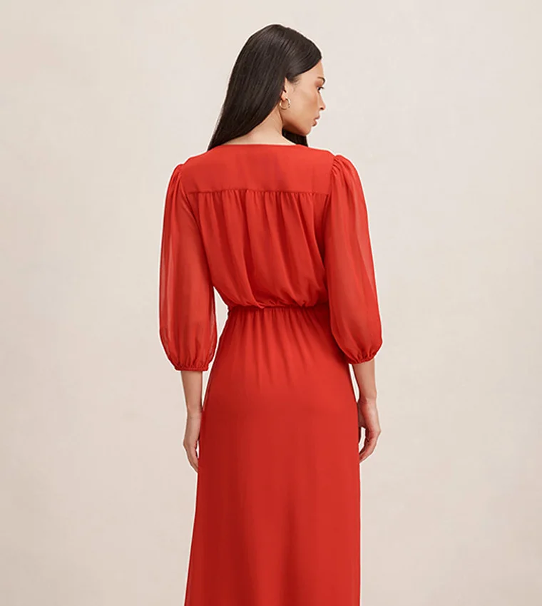 فورايفر نيو Heather Long Sleeve Tie Dress