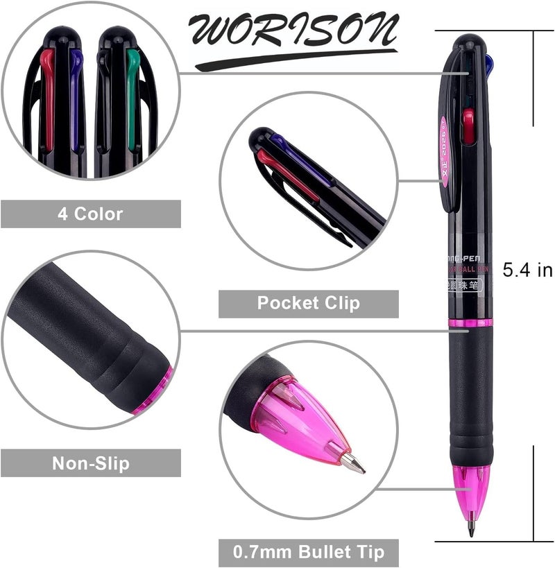 worison Baile 2 Pc Multicolor Ballpoint Pens 4-In-1, 0.7Mm Colored Retractable Ballpoint - Image 3