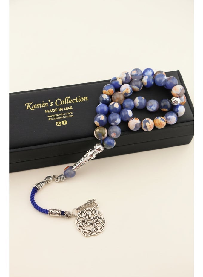 33-BEAD NATURAL BLUE & EARTH AGATE TASBIH