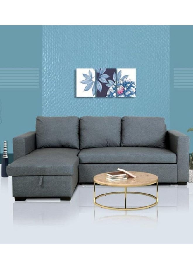 KARNAK Diwan Sofa Bed With Cushions L-Shaped Storage Space | Convertible Living Room Furniture 3 Seater Grey 210X160X95 Cm  - Image 1