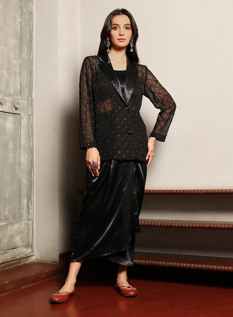 QISSA Women's Chocolate Brown Embellished Tailored Co-Ord Set For Casual Wear | Sweetheart Neck | Sleeveless | 3 Piece Co-Ords Designed With Comfort Fit For Everyday Ethnic Wear