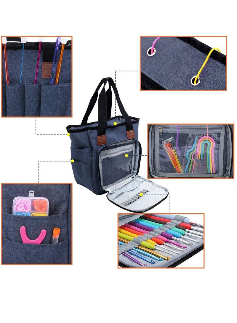 Yarn Bag Knitting Tote Bag,Portable Yarn Tote Organizer Sewing Basket for Crochet Hook Set,Knitting Needles, Crocheting Project,Skein and Sewing Supplies - No Accessories(Blue) - Image 2