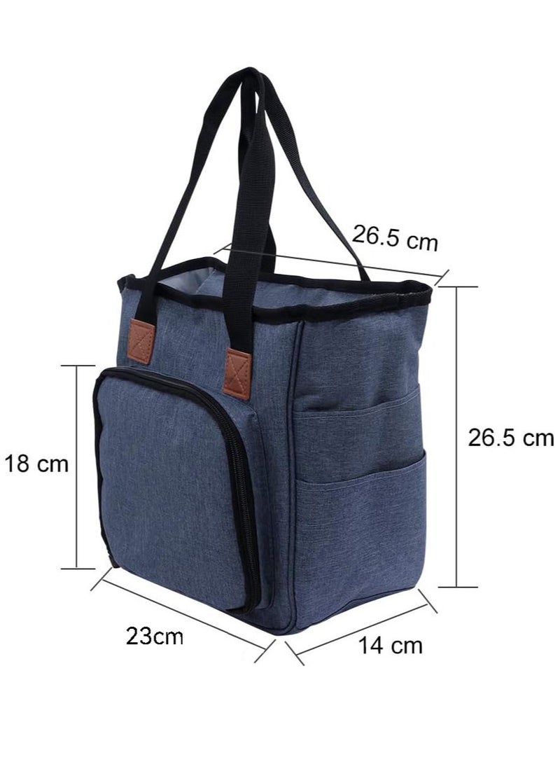 Yarn Bag Knitting Tote Bag,Portable Yarn Tote Organizer Sewing Basket for Crochet Hook Set,Knitting Needles, Crocheting Project,Skein and Sewing Supplies - No Accessories(Blue) - Image 4