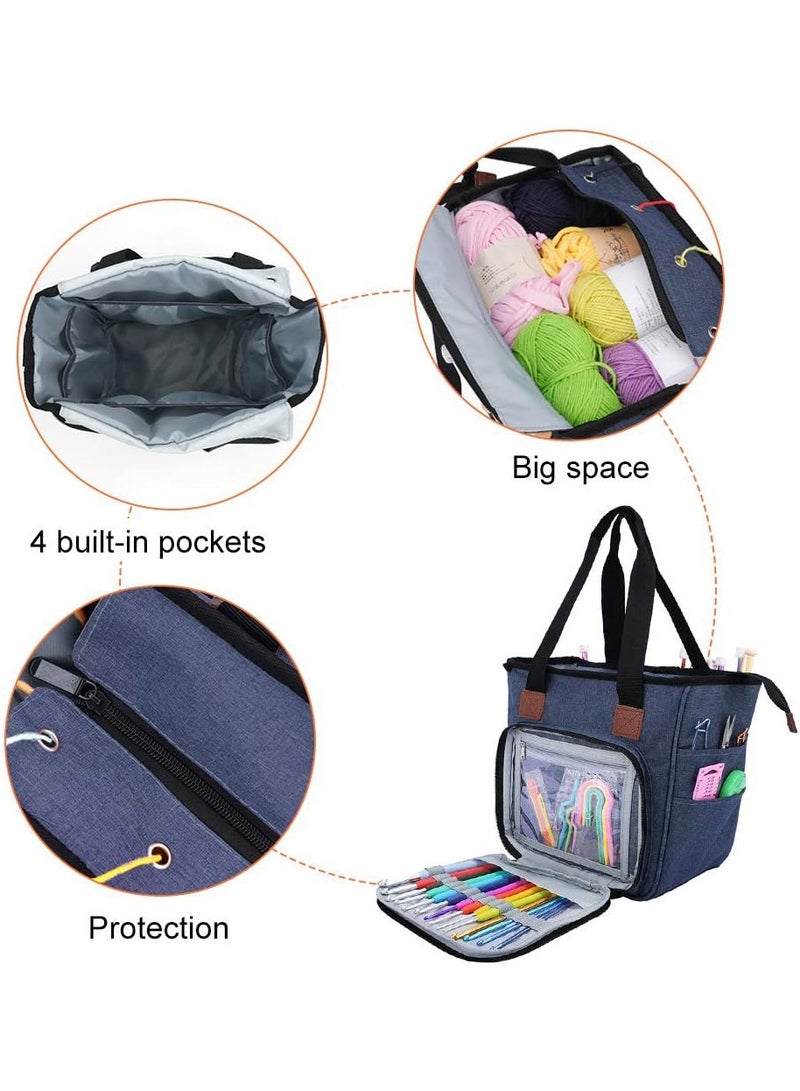 Yarn Bag Knitting Tote Bag,Portable Yarn Tote Organizer Sewing Basket for Crochet Hook Set,Knitting Needles, Crocheting Project,Skein and Sewing Supplies - No Accessories(Blue) - Image 3