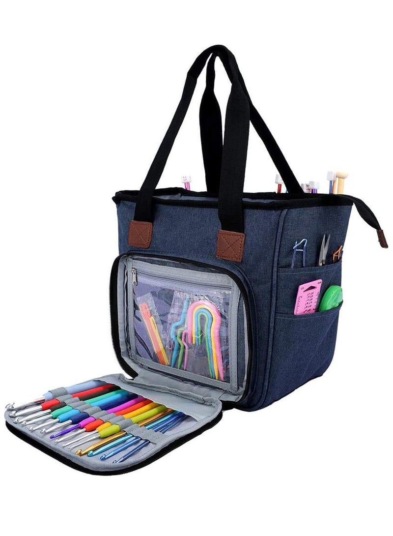 Yarn Bag Knitting Tote Bag,Portable Yarn Tote Organizer Sewing Basket for Crochet Hook Set,Knitting Needles, Crocheting Project,Skein and Sewing Supplies - No Accessories(Blue) - Image 1