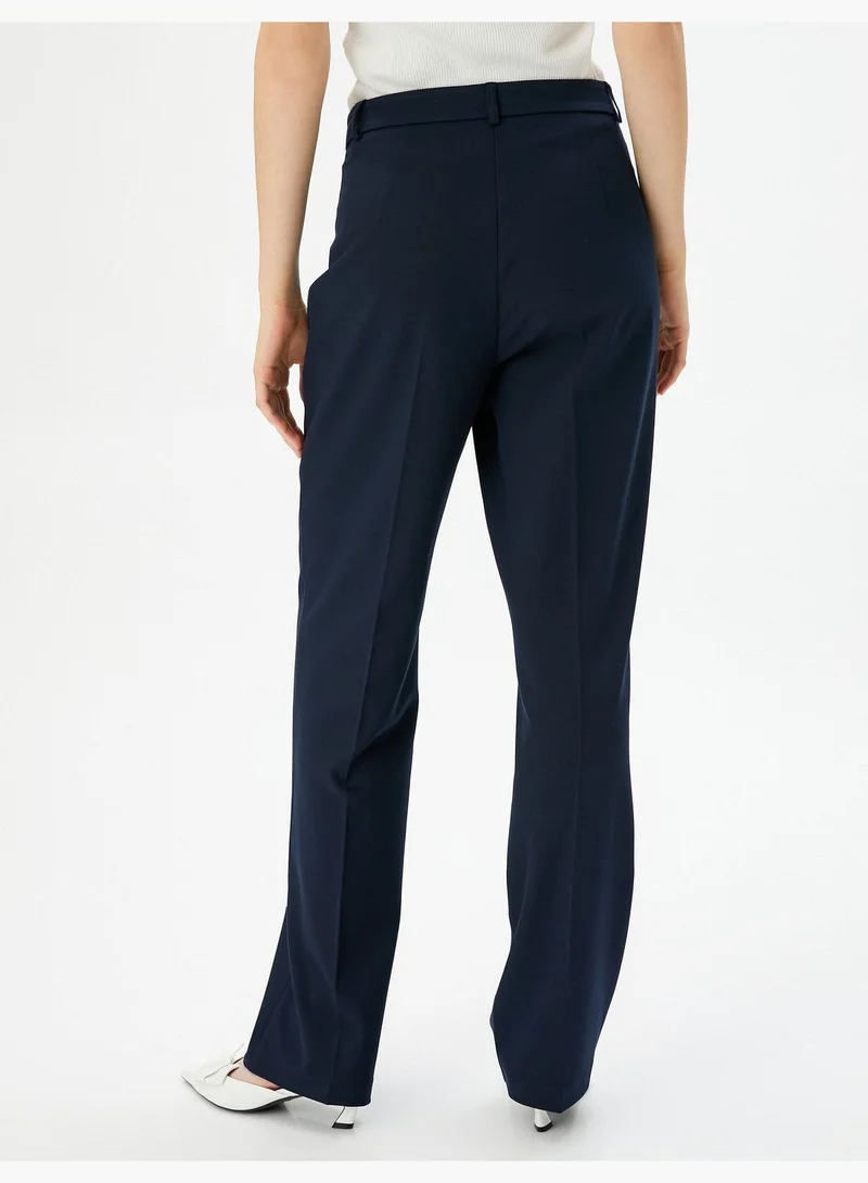 KOTON Medium Rise Buttoned Staright Leg Trousers