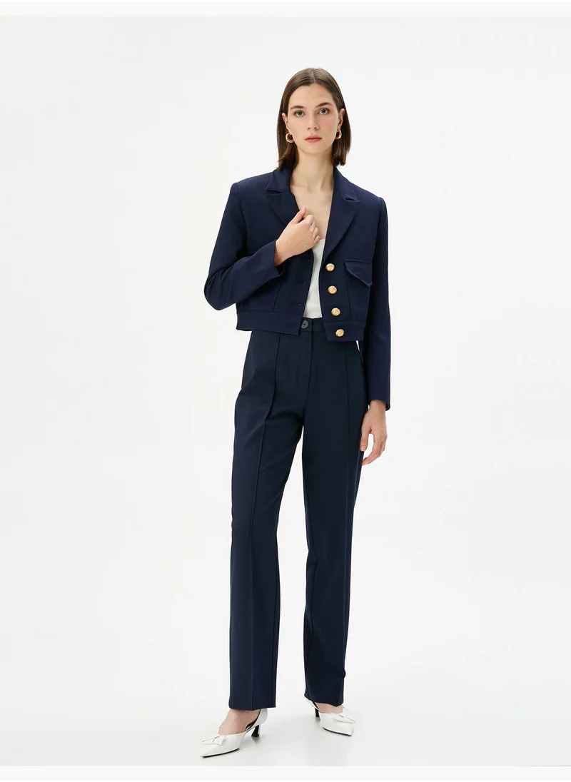 KOTON Medium Rise Buttoned Staright Leg Trousers