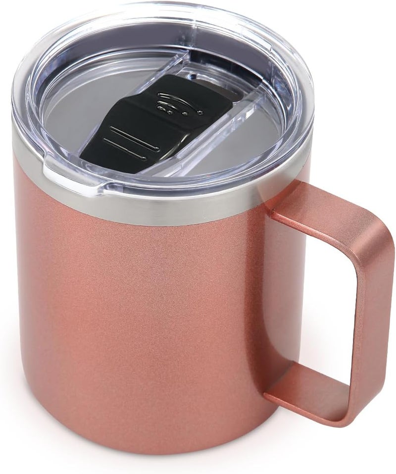 Volhoply 14oz Insulated Stainless Steel Coffee Mug with Leakproof Lid,Double Wall Vacuum Travel Coffee Cup with Handle,Reusable Metal Cups Tumbler, Camping Mugs Keep Hot,Ideal Gifts(Rose Gold,1) - Image 1