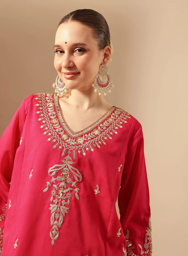 ISHIN Rich Pink A Line Kurta Sets
