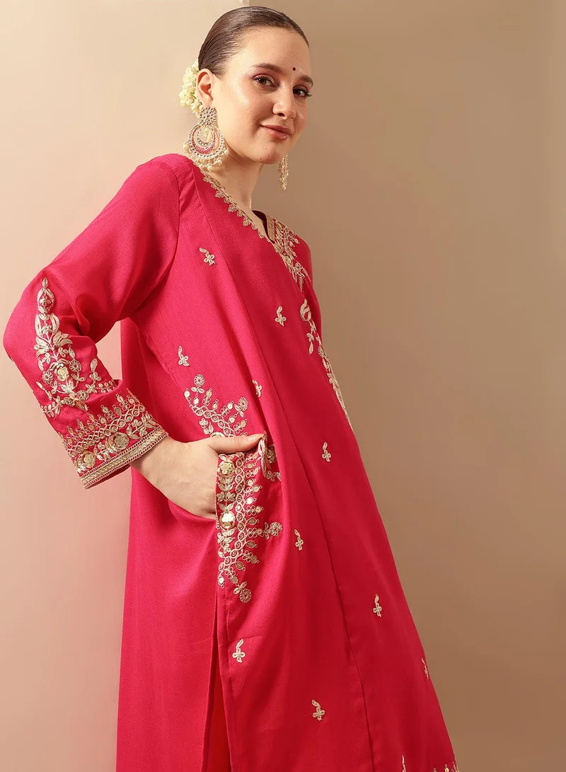 ISHIN Rich Pink A Line Kurta Sets