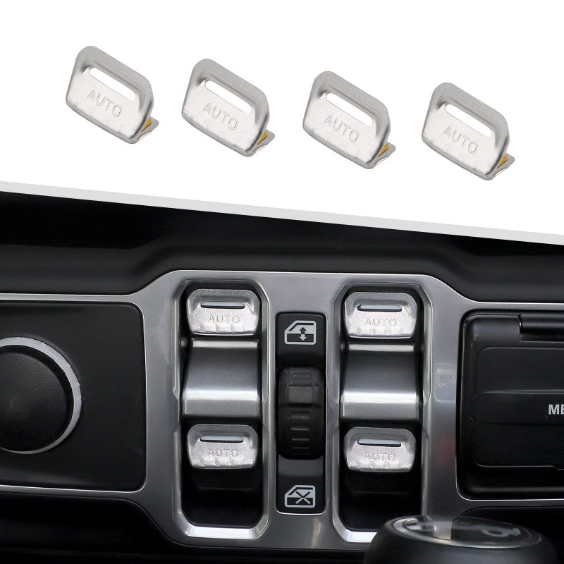 Jimen for JLJT Window Button Cover 4 Pack Window Switch Cover Trim Interior Accessories Compatible with Jeep Wrangler JL and Gladiator JT 20182023 Aluminum Alloy Silver