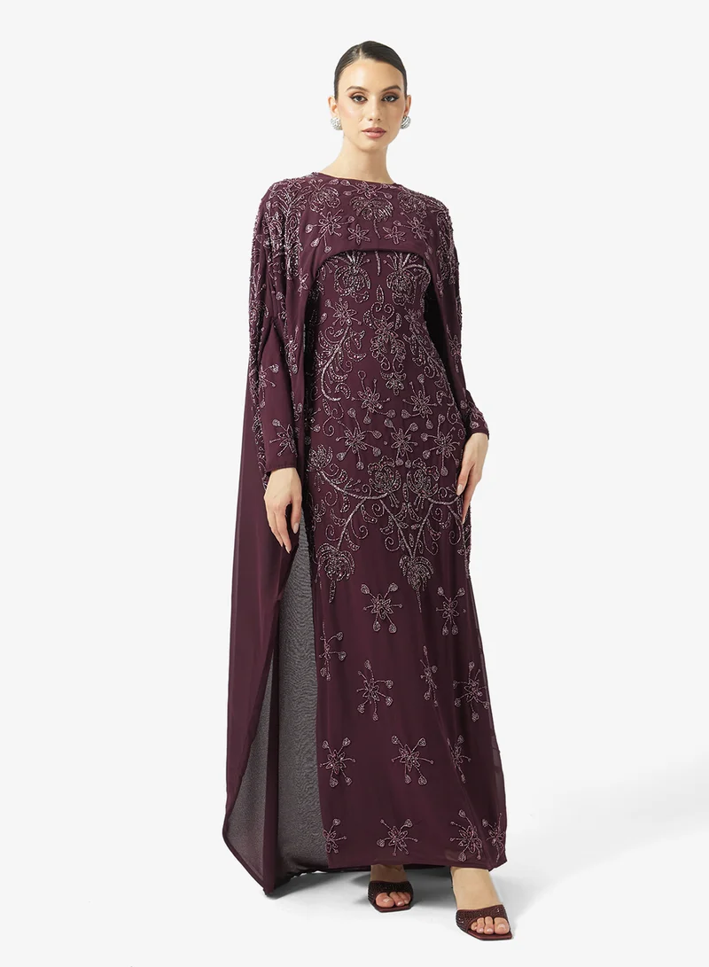 MARYISA  Embellished Cape Sleeve Sequin Maxi Dress for Women | Best Price UAE