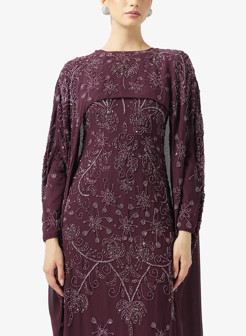 MARYISA  Embellished Cape Sleeve Sequin Maxi Dress for Women | Best Price UAE