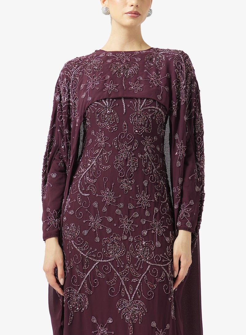 MARYISA Embellished Cape Sleeve Sequin Maxi Dress - Image 3