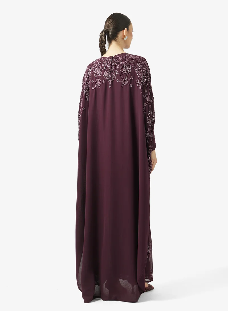 MARYISA Embellished Cape Sleeve Sequin Maxi Dress