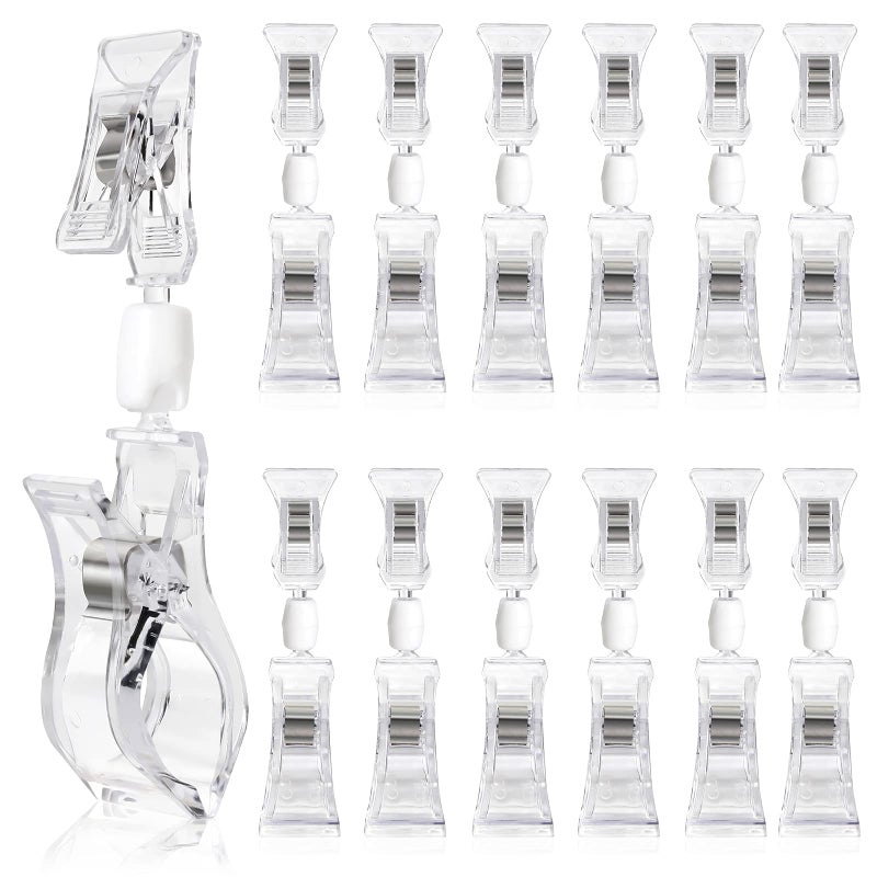 Mlici 20 Pieces Double Sided Sign Clip Clear Retail Merchandising Signs Display Tags Plastic Sign Holder Rotatable Pop Clipon Promotion Clips Stand for Label Basket Business Cards