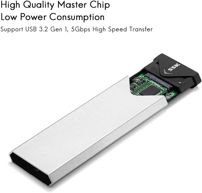 SSK Aluminum USB 3.2 Gen 1 to M.2 SATA NGFF SSD Enclosure Adapter, External SATA Based M.2 Solid State Drive Enclosure Reader (for M.2 SATA SSD only) - Image 5