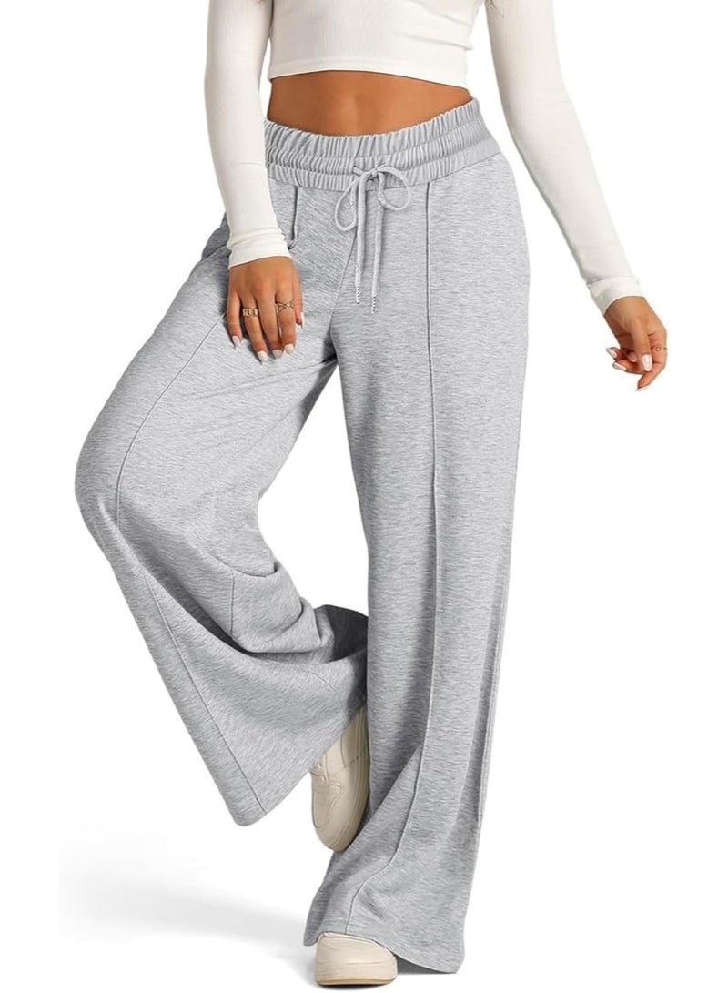 Women‘s Wide Leg Sweatpants, Lightweight High Waisted Lounge Pants with Pockets, Casual Drawstring Sweatpants for Home, Travel, Daily Wear - Image 1
