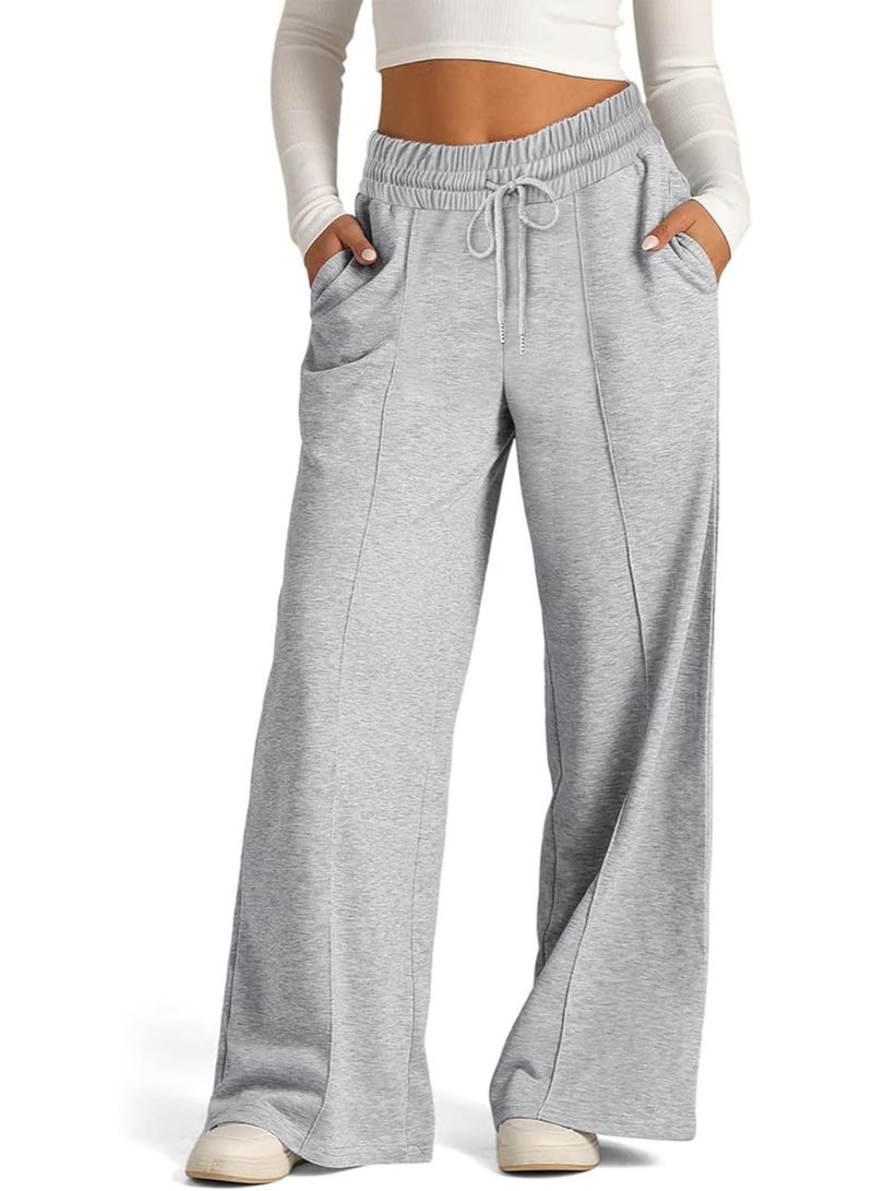 Women‘s Wide Leg Sweatpants, Lightweight High Waisted Lounge Pants with Pockets, Casual Drawstring Sweatpants for Home, Travel, Daily Wear - Image 4