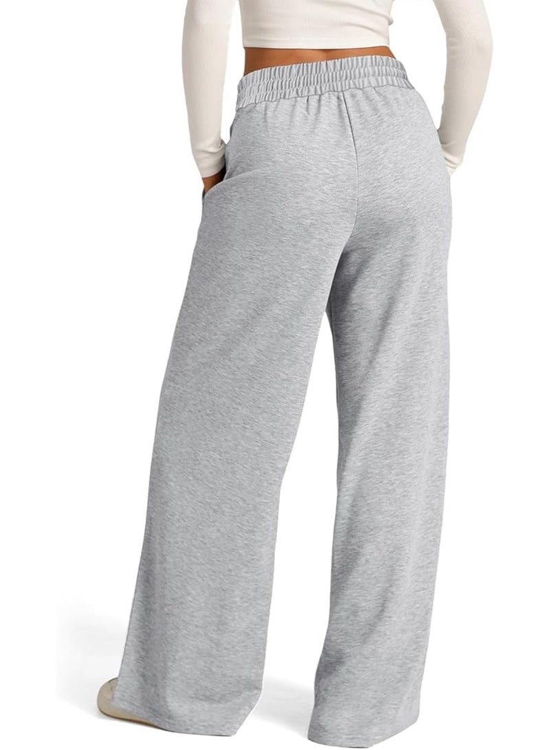 Women‘s Wide Leg Sweatpants, Lightweight High Waisted Lounge Pants with Pockets, Casual Drawstring Sweatpants for Home, Travel, Daily Wear - Image 2