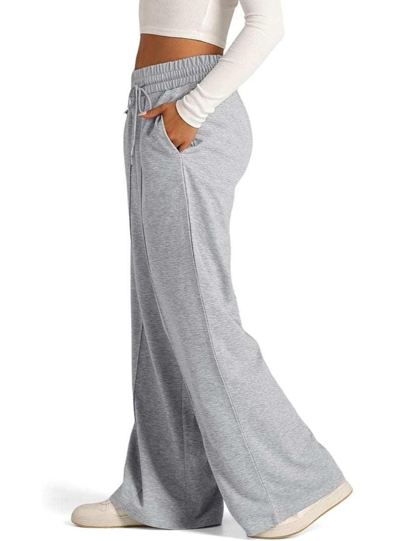 Women‘s Wide Leg Sweatpants, Lightweight High Waisted Lounge Pants with Pockets, Casual Drawstring Sweatpants for Home, Travel, Daily Wear - Image 3
