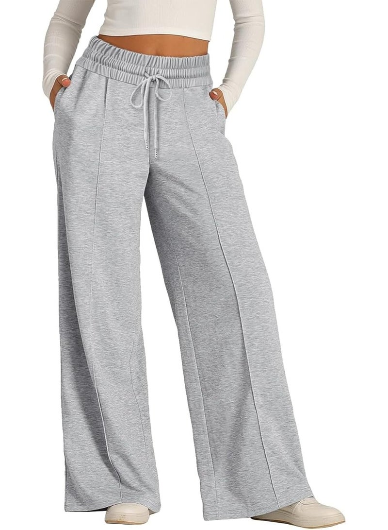 Women‘s Wide Leg Sweatpants, Lightweight High Waisted Lounge Pants with Pockets, Casual Drawstring Sweatpants for Home, Travel, Daily Wear - Image 5