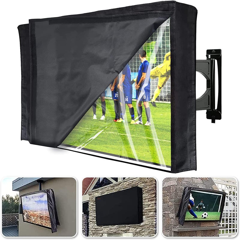 HOMEYA Outdoor TV Cover 48-50 Inch with Clear Scratch Resistant Front Flap + Bottom Cover, 600D Weatherproof & Waterproof Screen Protector, Fits Most TV Mounts & Stands with Remote Controller Pocket - Image 3