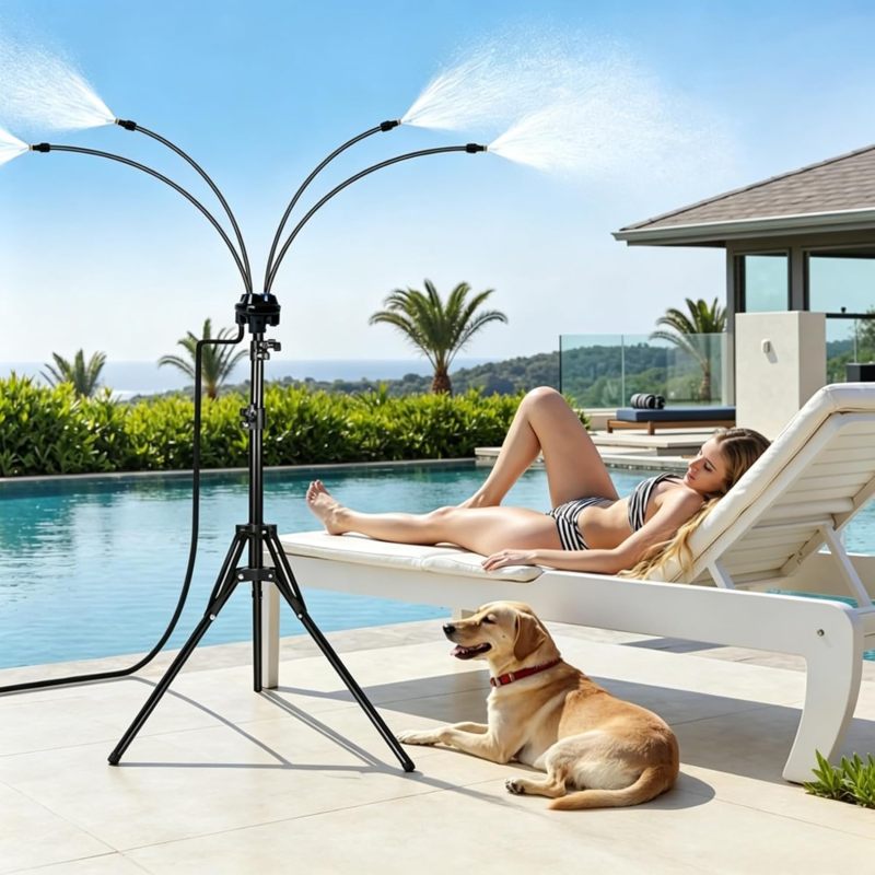 Portable Misting System: 8M Length, Ultraportable Foldable Build, Adjustable 2.6 Ft To 5.3 Ft Height - Advanced Dry-Area Cooling, 360° Coverage Outdoor Mister For Patio Garden Poolside BBQ - Image 3