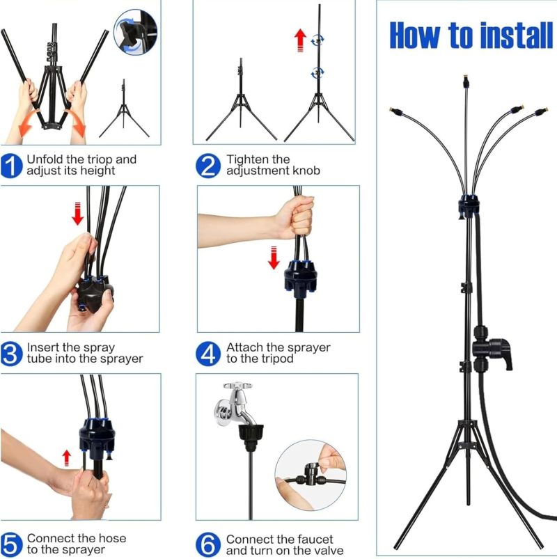 Portable Misting System: 8M Length, Ultraportable Foldable Build, Adjustable 2.6 Ft To 5.3 Ft Height - Advanced Dry-Area Cooling, 360° Coverage Outdoor Mister For Patio Garden Poolside BBQ - Image 5