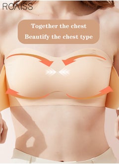 roaiss Women's Strapless Bralette Tube Top Bras Lightweight Gathered Seamless Low-cut Backless for Wedding Dress Air Invisible Bra Sweet Comfort Underwear Soft Push Up Lingerie  - Image 2