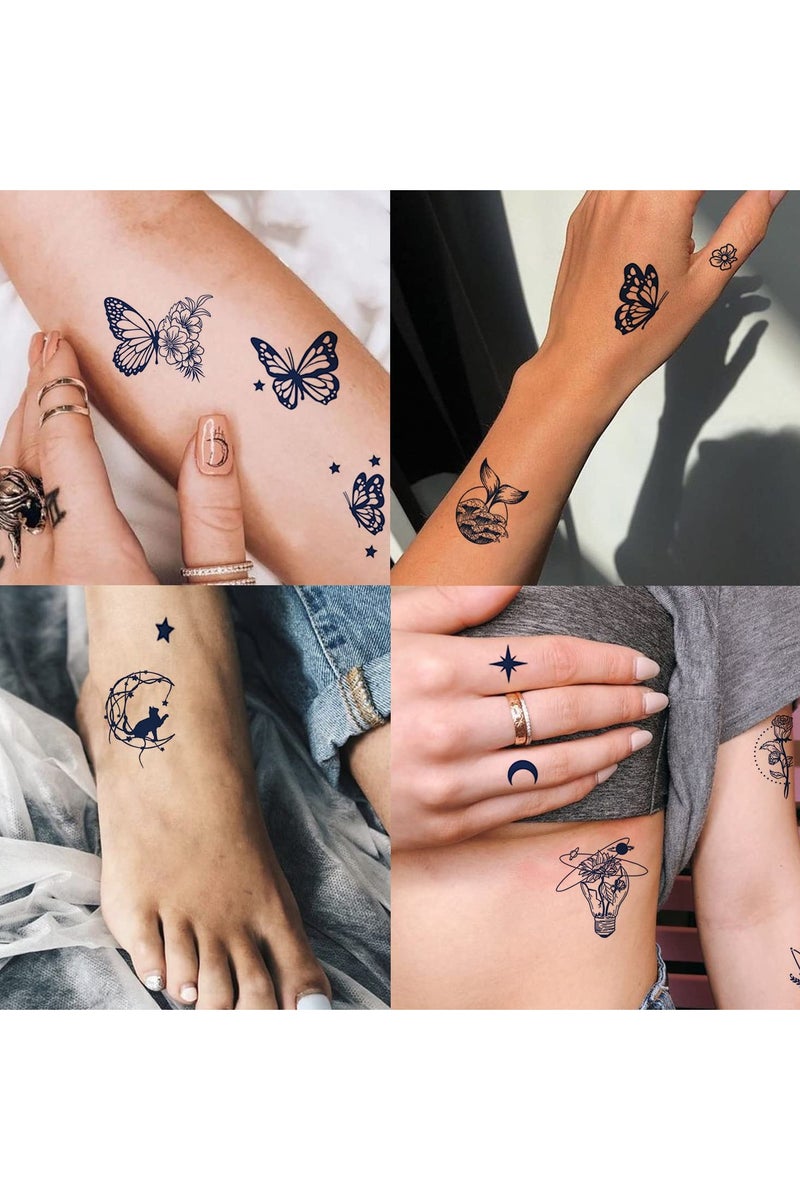 قوس قزح أورينبو ١٦ ورقة وشم مؤقت للنساء والفتيات - وشم مؤقت على شكل فراشة وردية واقعية مقاوم للماء يتلاشى بشكل طبيعي وملصقات فنية للجسم - Image 5