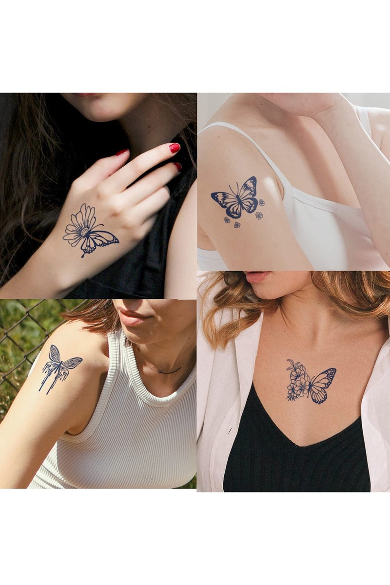 قوس قزح أورينبو ١٦ ورقة وشم مؤقت للنساء والفتيات - وشم مؤقت على شكل فراشة وردية واقعية مقاوم للماء يتلاشى بشكل طبيعي وملصقات فنية للجسم - Image 2