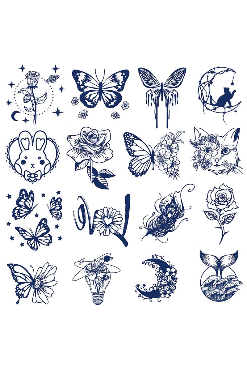 قوس قزح أورينبو ١٦ ورقة وشم مؤقت للنساء والفتيات - وشم مؤقت على شكل فراشة وردية واقعية مقاوم للماء يتلاشى بشكل طبيعي وملصقات فنية للجسم - Image 1