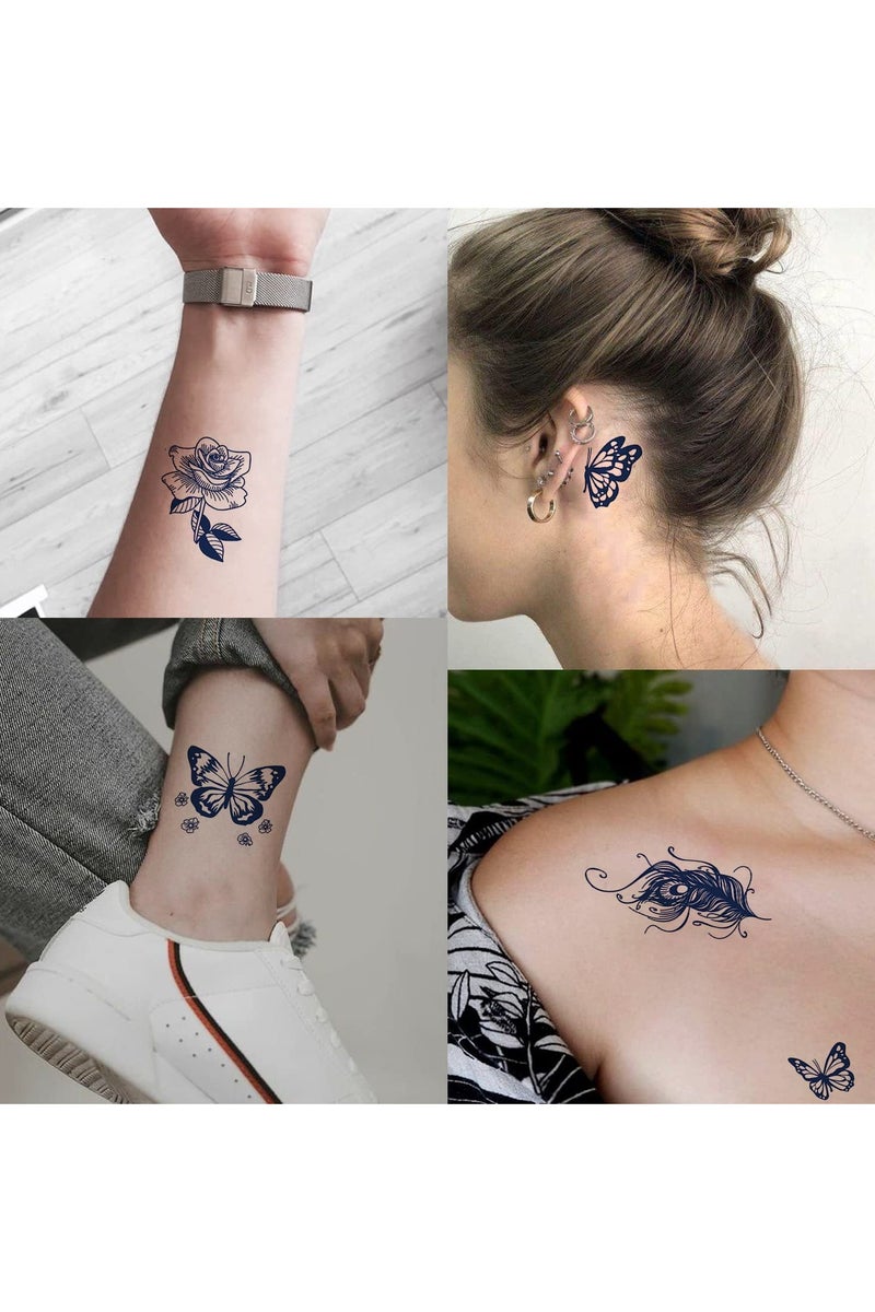 قوس قزح أورينبو ١٦ ورقة وشم مؤقت للنساء والفتيات - وشم مؤقت على شكل فراشة وردية واقعية مقاوم للماء يتلاشى بشكل طبيعي وملصقات فنية للجسم - Image 4