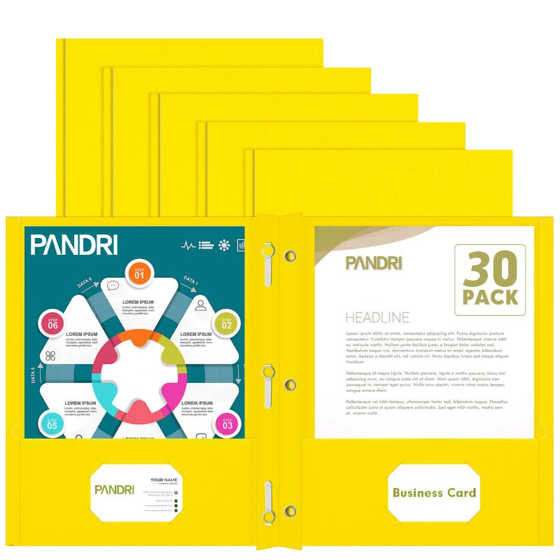 PANDRI Two Pocket Folders, PANDRI 30 Pack Two Pocket Folders with Prongs, 3 Prong Folders Designed for Office and Classroom, Letter Size Yellow - Image 1