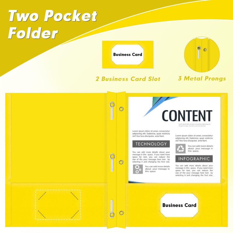 PANDRI Two Pocket Folders, PANDRI 30 Pack Two Pocket Folders with Prongs, 3 Prong Folders Designed for Office and Classroom, Letter Size Yellow - Image 5