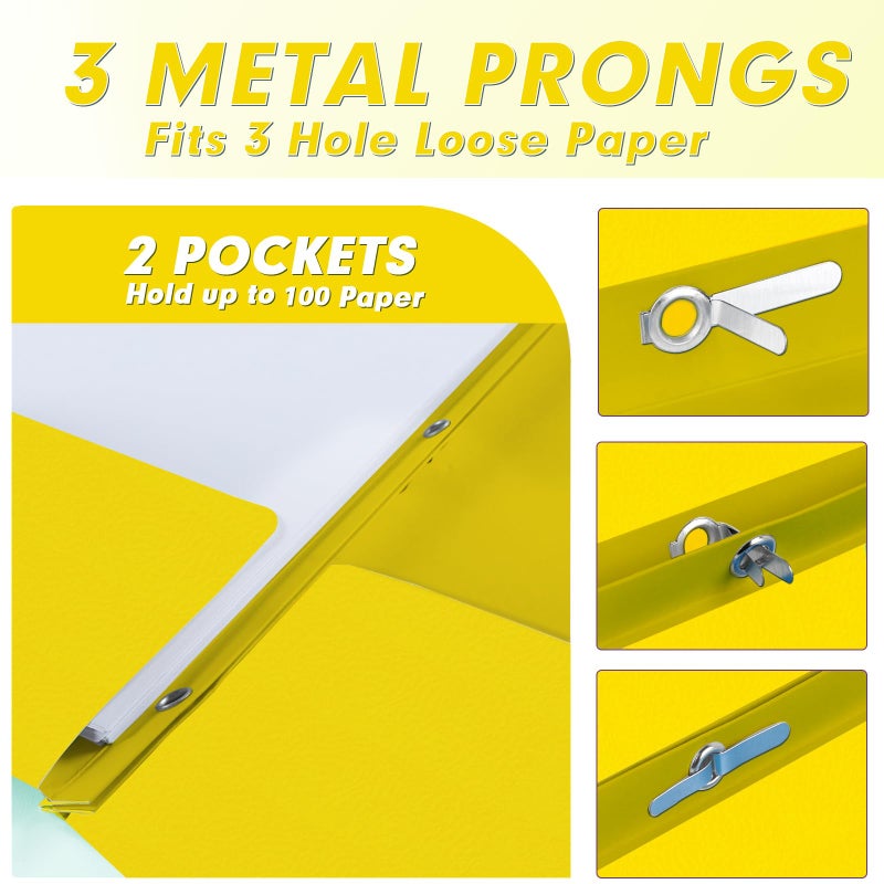 PANDRI Two Pocket Folders, PANDRI 30 Pack Two Pocket Folders with Prongs, 3 Prong Folders Designed for Office and Classroom, Letter Size Yellow - Image 3