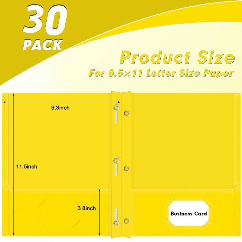 PANDRI Two Pocket Folders, PANDRI 30 Pack Two Pocket Folders with Prongs, 3 Prong Folders Designed for Office and Classroom, Letter Size Yellow - Image 4