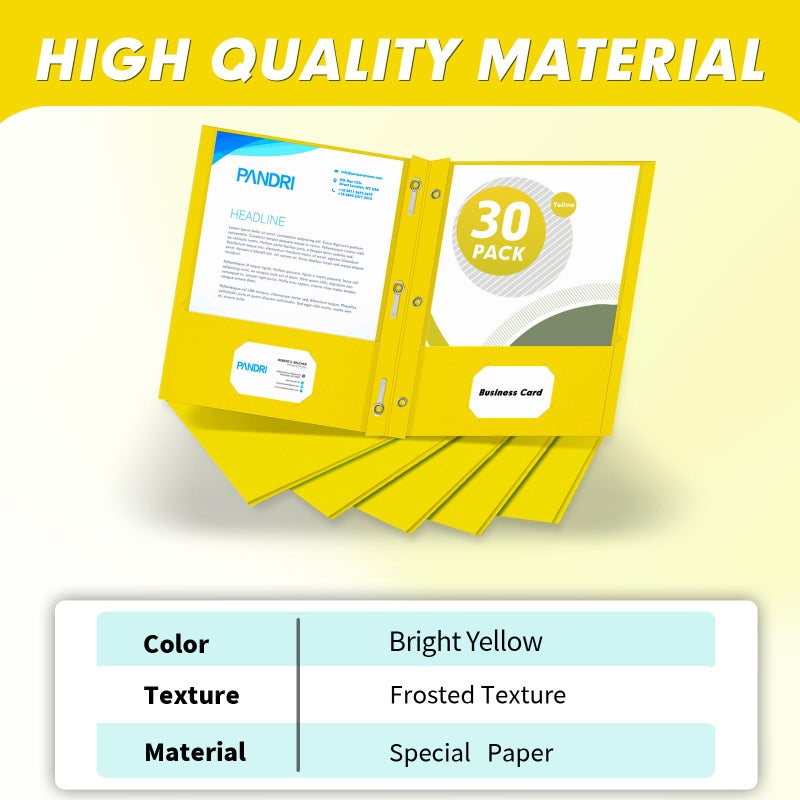 PANDRI Two Pocket Folders, PANDRI 30 Pack Two Pocket Folders with Prongs, 3 Prong Folders Designed for Office and Classroom, Letter Size Yellow - Image 2