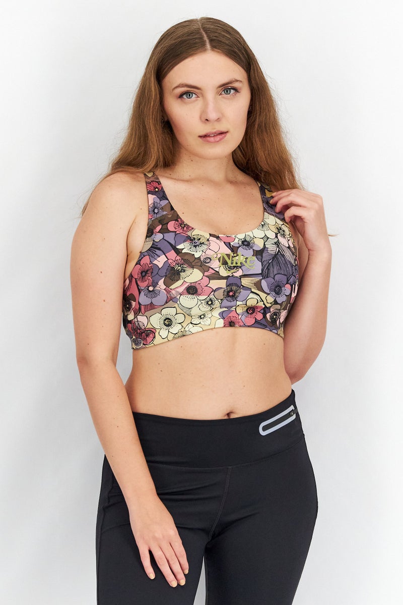 Nike حمالة صدر رياضية نسائية بتصميم زهور، مجموعة بنفسجية - Image 1