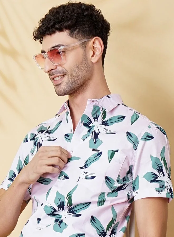 The Indian Garage Co Men Slim Fit Tropical Half Sleeves Spread Collar Resort Wear Shirt