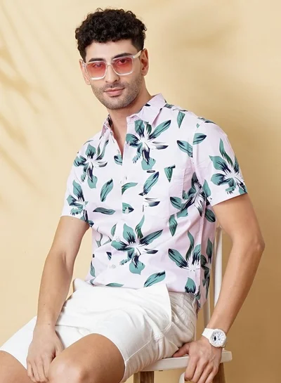 The Indian Garage Co Men Slim Fit Tropical Half Sleeves Spread Collar Resort Wear Shirt