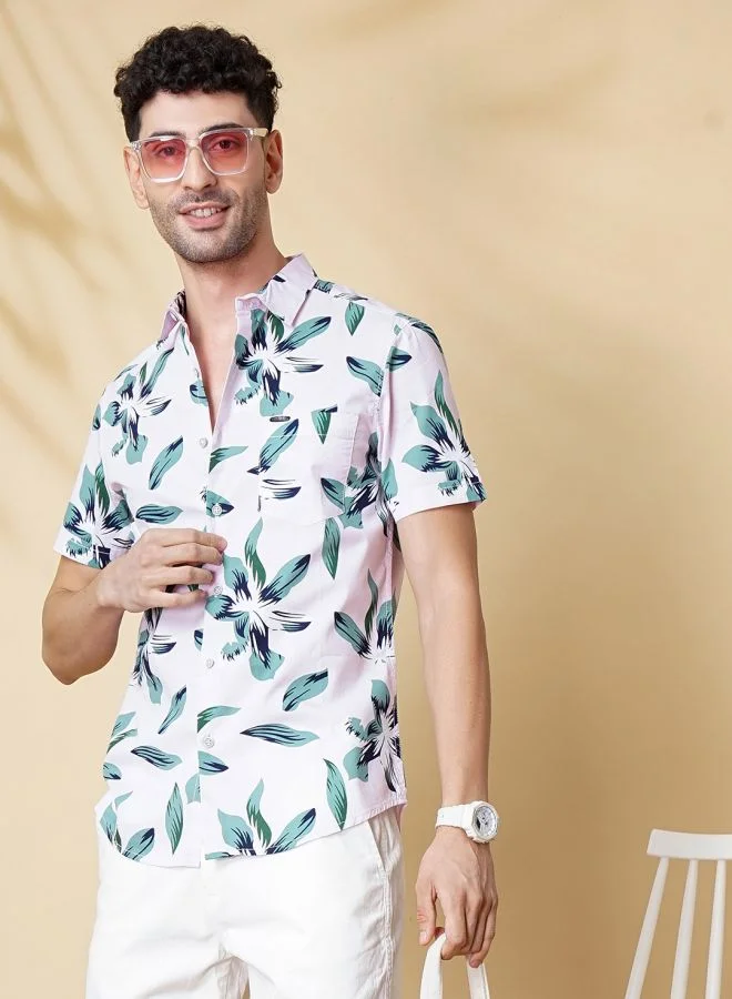 The Indian Garage Co Men Slim Fit Tropical Half Sleeves Spread Collar Resort Wear Shirt